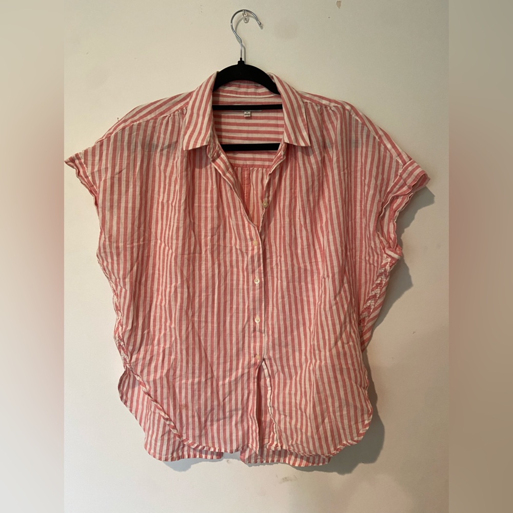 Madewell red white striped button up shirt large